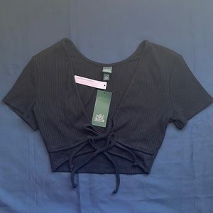 NWT- Women’s Short Sleeve Double Tie Versatile Cropped top- Wild Fable Black XS